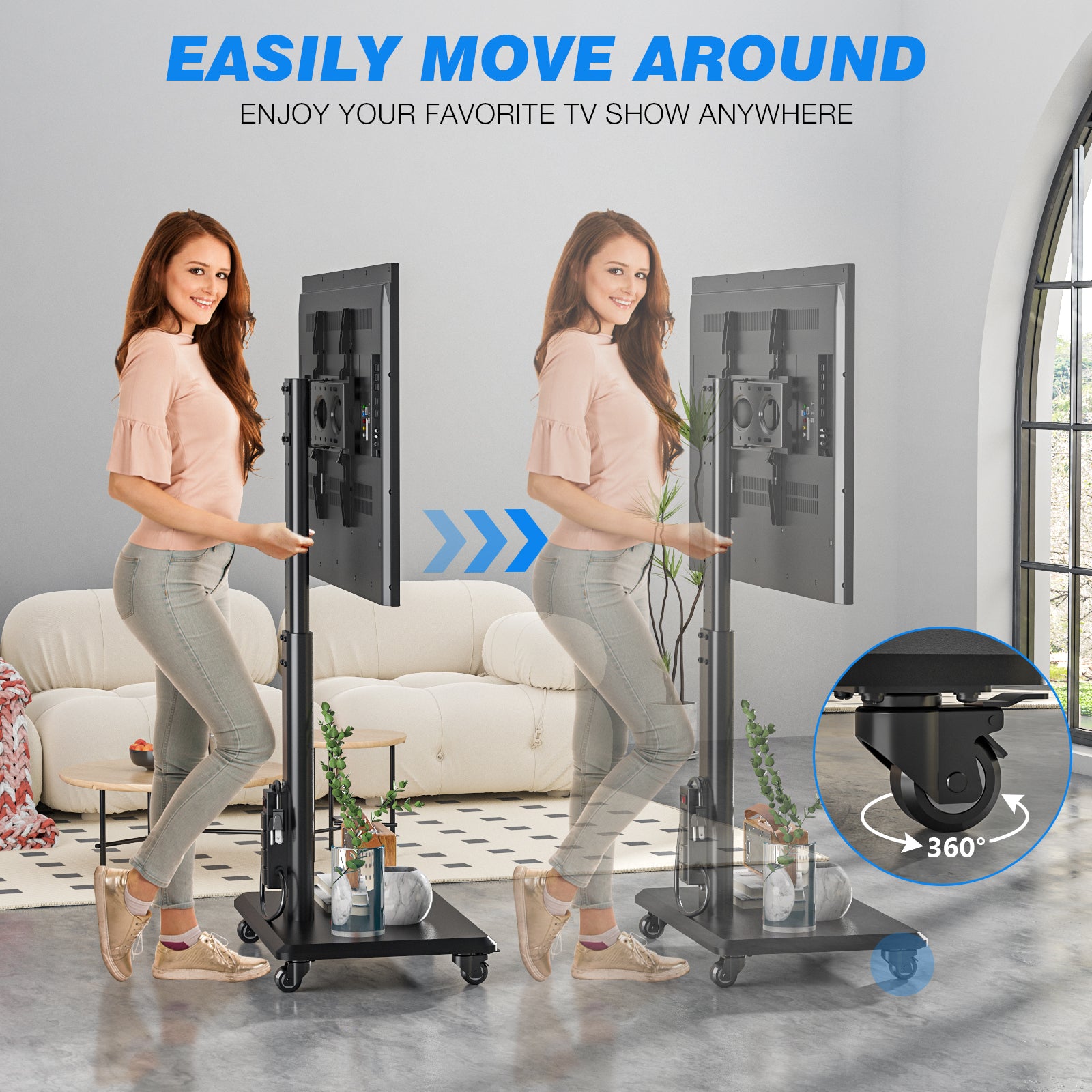 Rfiver Sleek Rolling TV Stand with Power Outlet for 32-70 Inch TVs